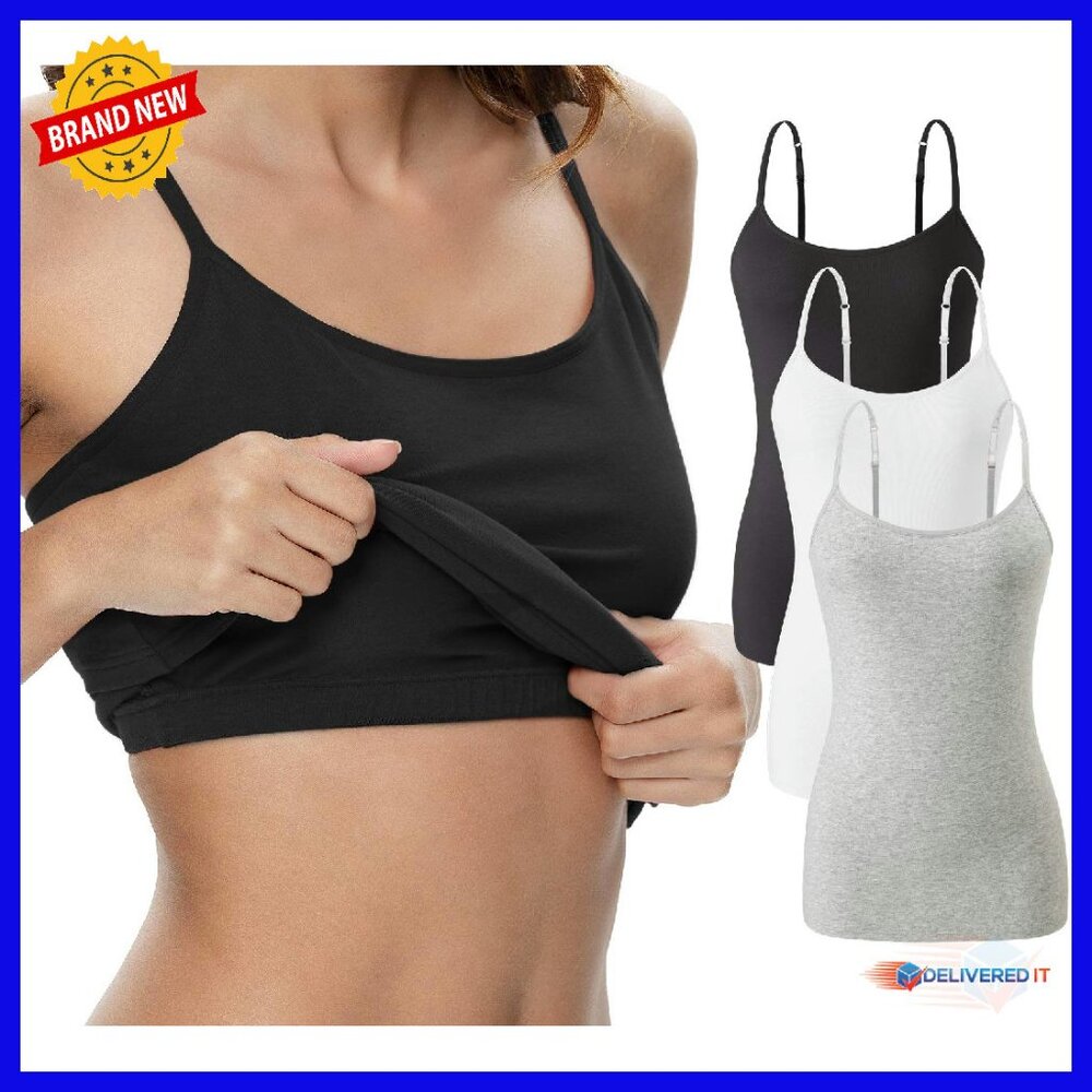 Cotton Camisole With Shelf Bra Adjustable Strap Tank Top Women's